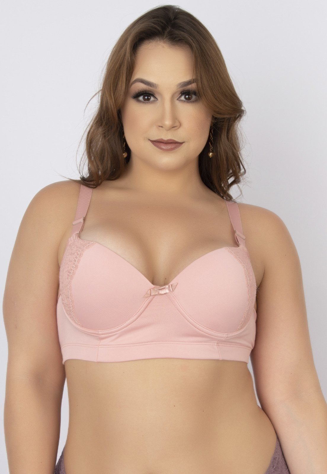 Soutien Feminino Plus Size WLS Modas Reforçado com Renda e Bojo Rosê