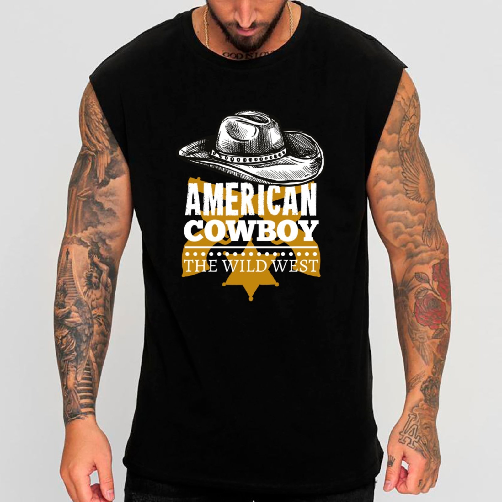 Camiseta Regata Machão Country American Cowboy The Wild West Masculina Preto