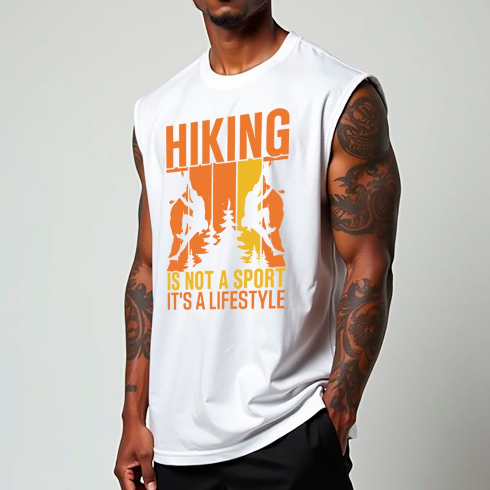 Camiseta Regata Machão Ousy Hiking And Dogs Estilo Aventureiro Oversized Masculina Branco