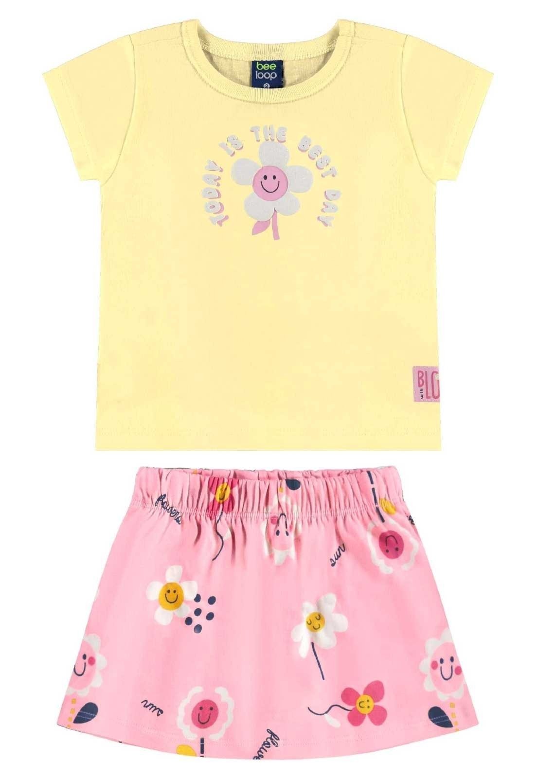 Vista 2 Infantil - Conjunto com Blusa e Short-Saia Bee Loop amarelo Bee Loop amarelo
