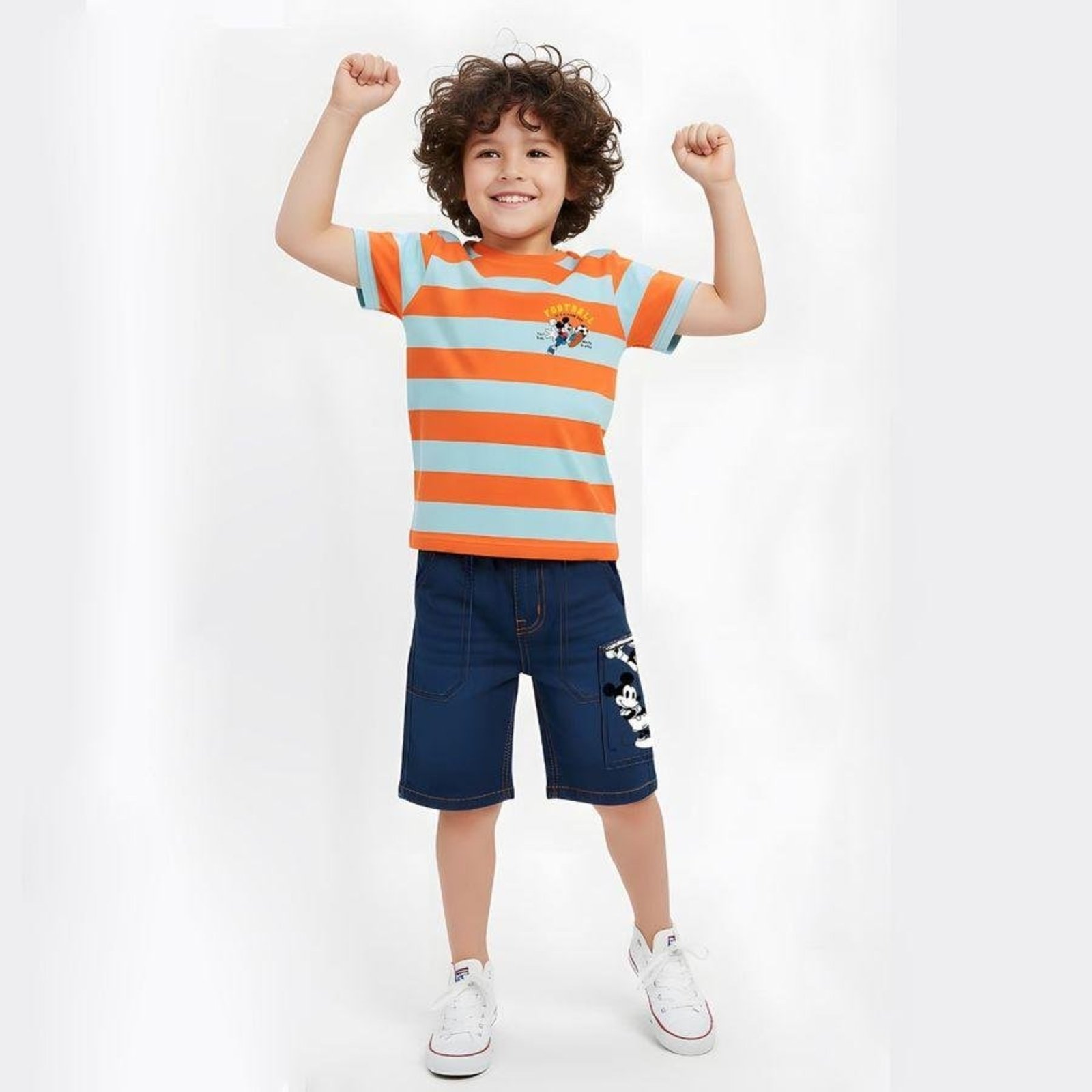 Infantil - Camiseta Mickey Mouse Disney Futebol Listrado Laranja