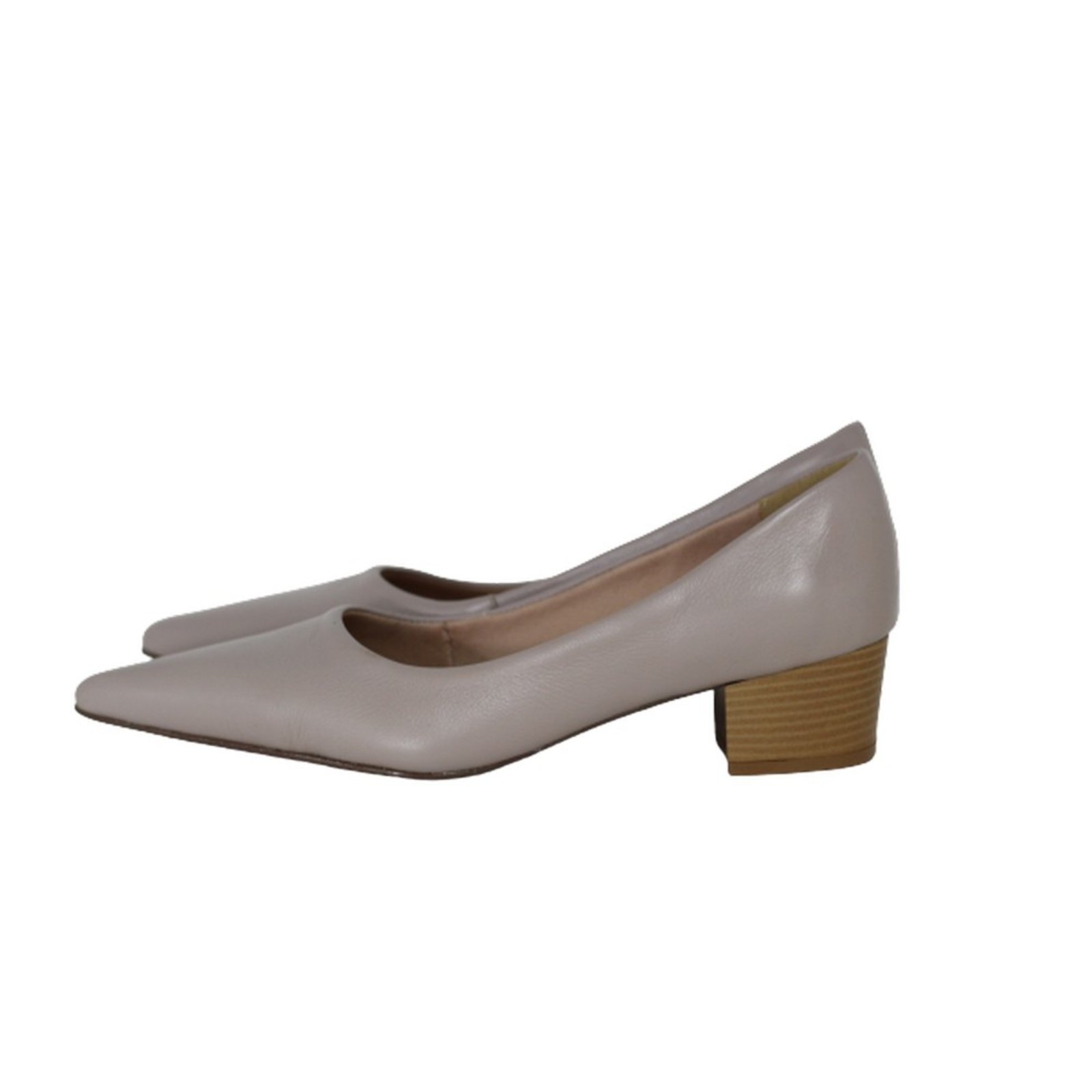 Vista 3 Scarpin Bico Fino em Couro Salto Grosso 4 cm Rose Spinelli nude Spinelli nude