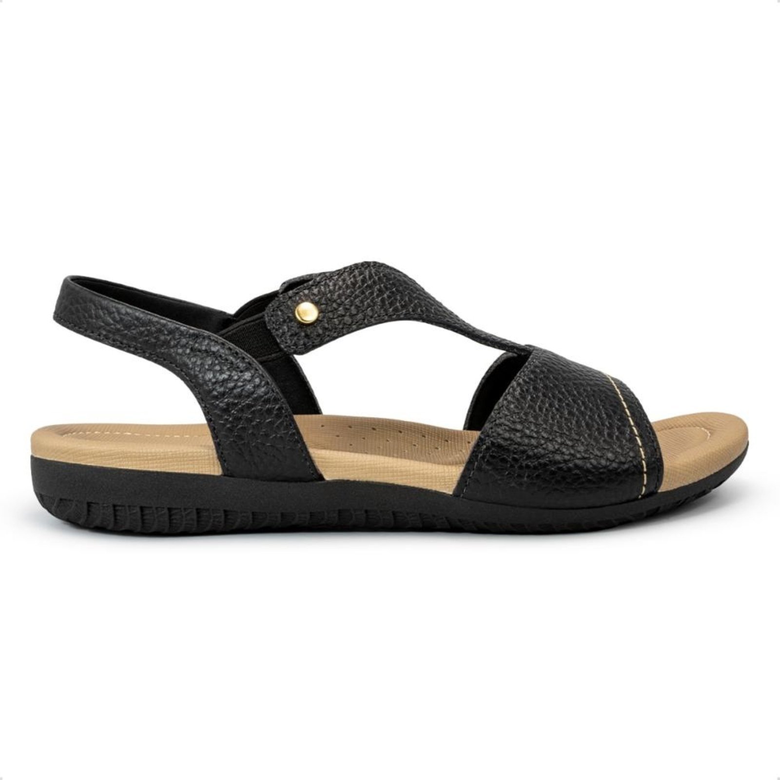 Sandália Usaflex Feminina Elástico em Couro Casual R18083 Preto