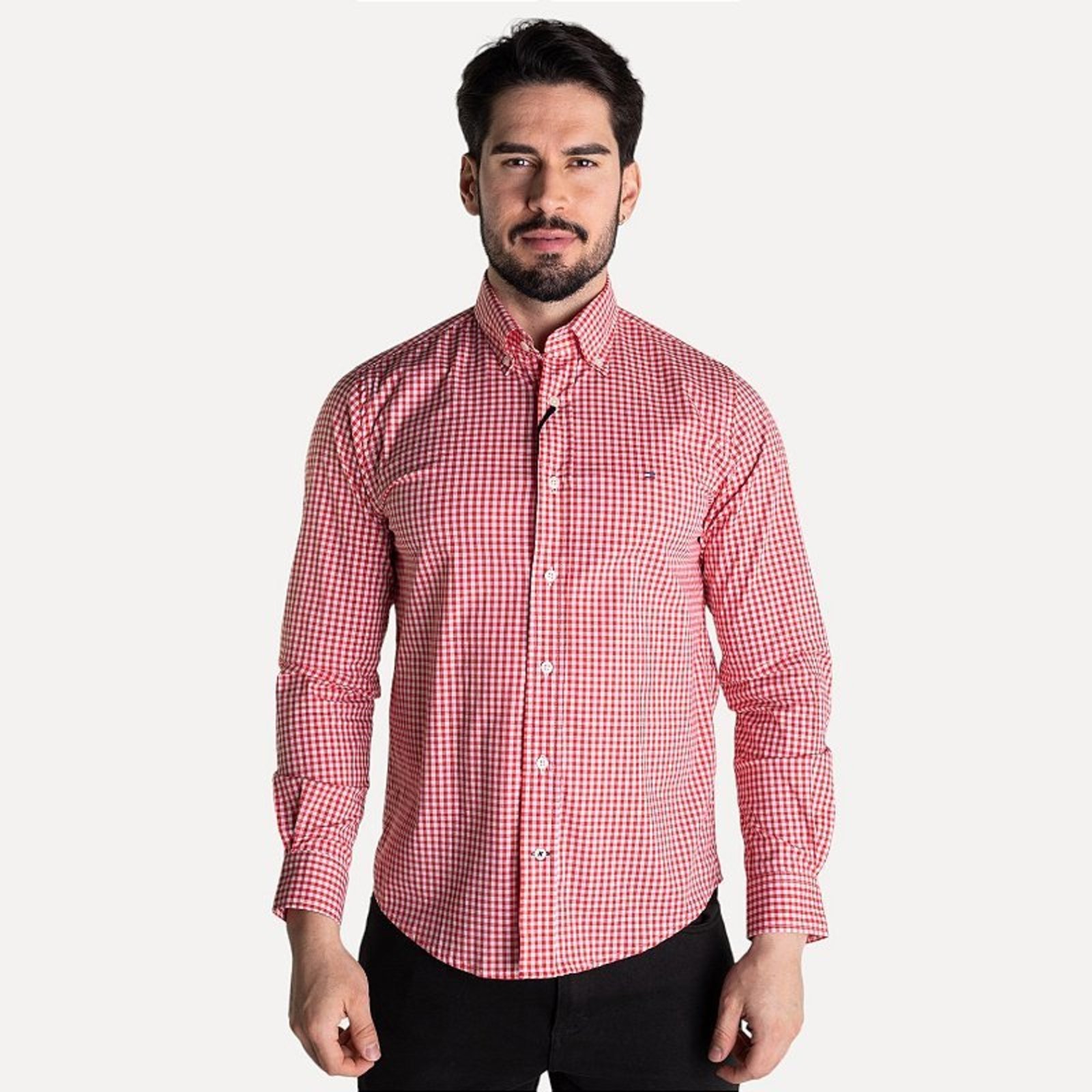Camisa Tommy Hilfiger Xadrez Custom Fit Vermelho