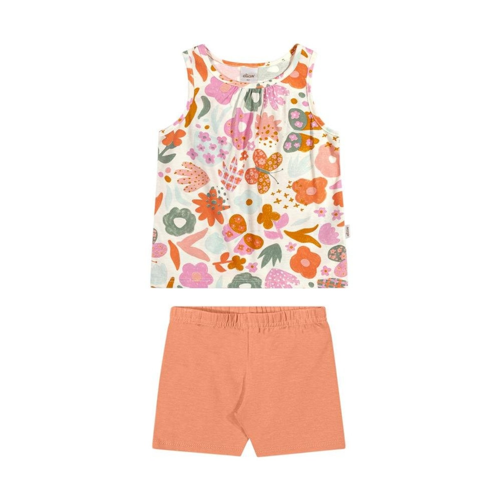 Infantil - Conjunto Feminino Regata Estampada Shorts Elian Branco Laranja 1 Unico