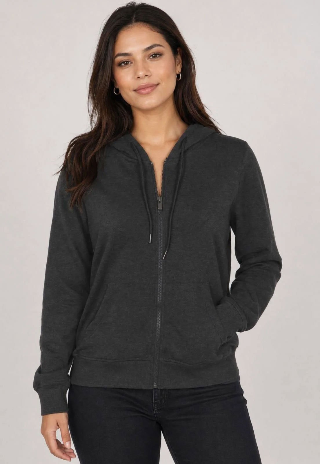 Blusa de Moletom Aberta Feminina Facinelli Capuz Zíper Preta