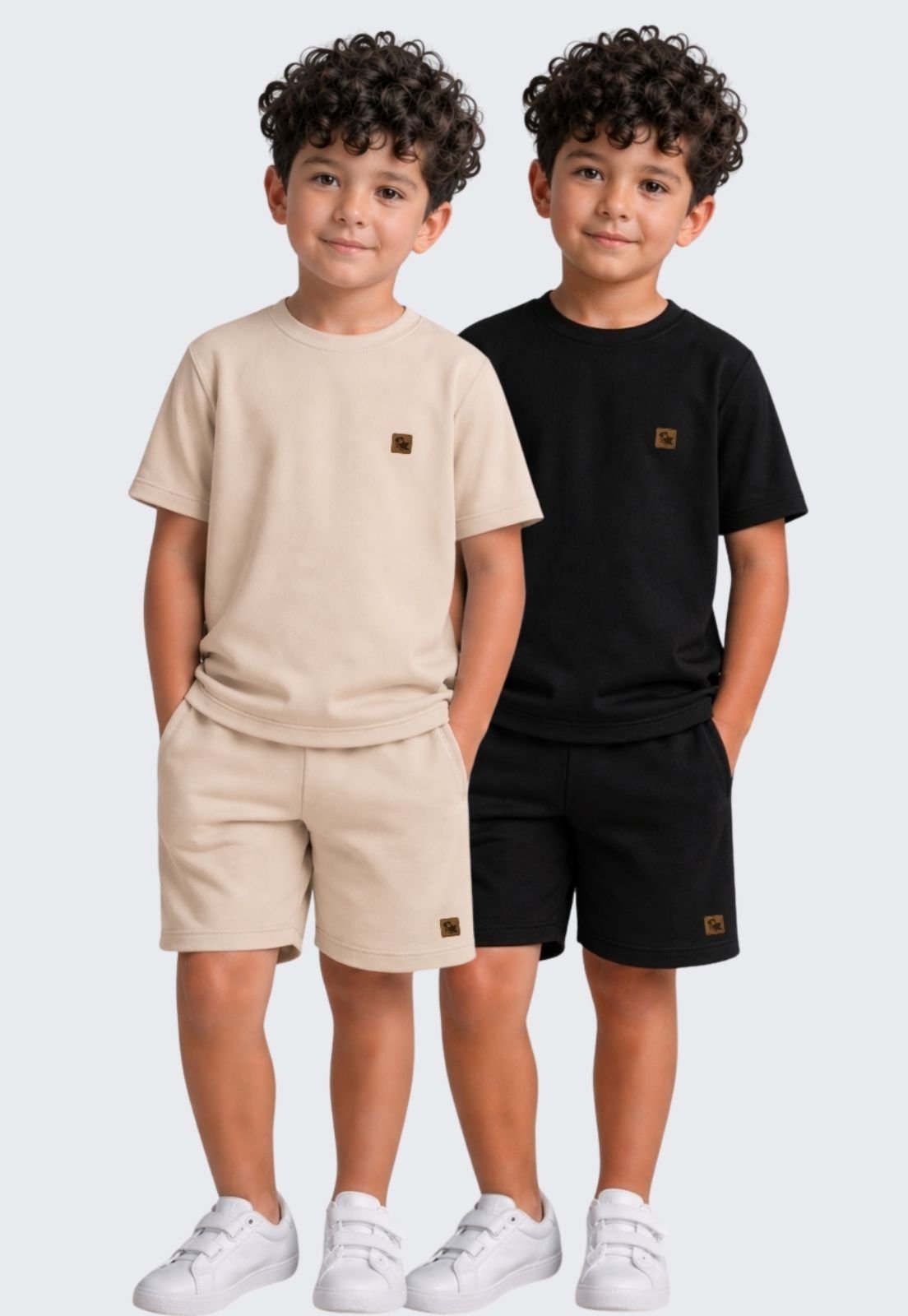 Infantil - Kit 2 Conjunto Menino Moletinho Bermuda e Camiseta Daze Modas Preto Bege