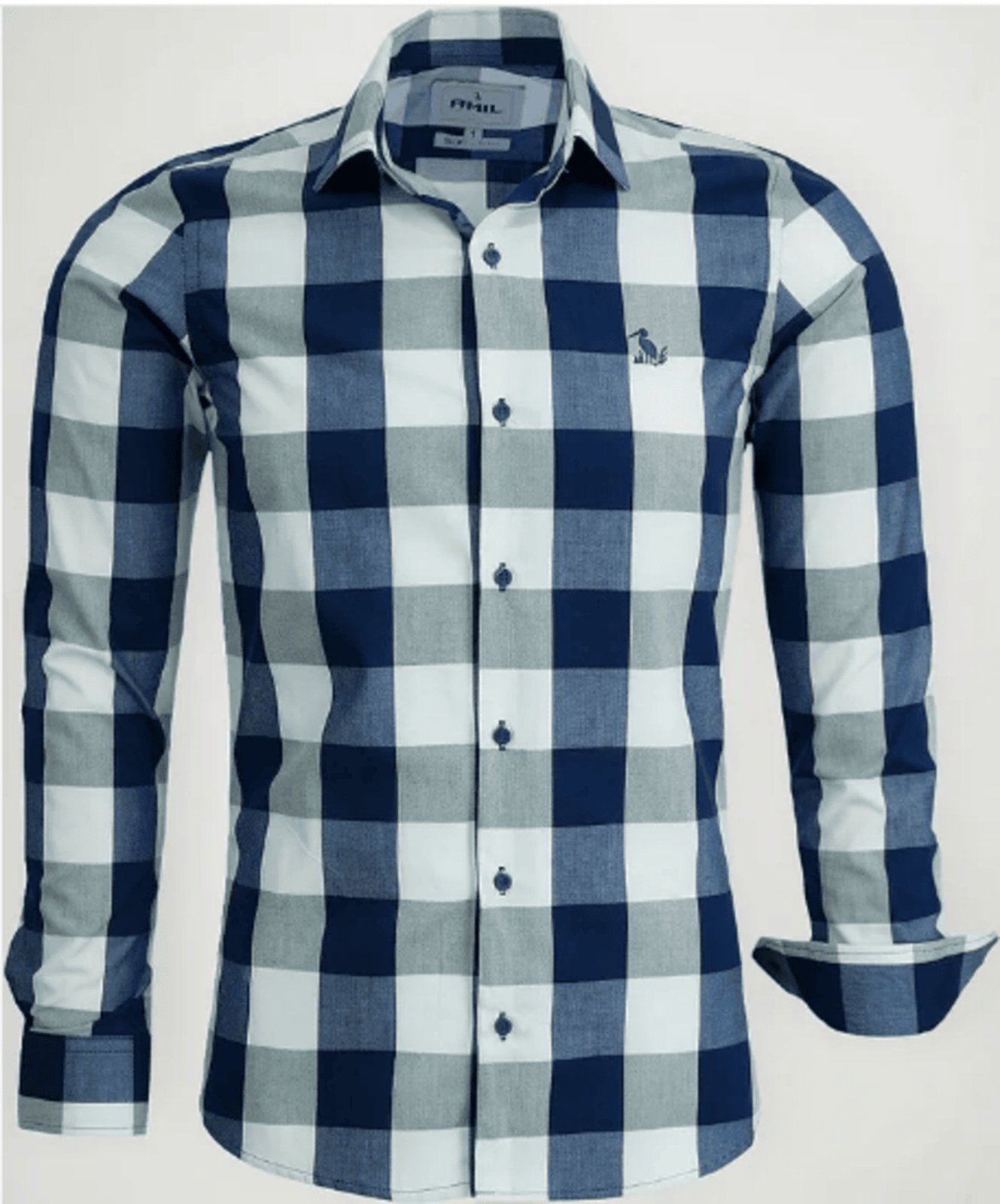 Camisa Masculina Amil Slim Xadrez Aston Algodão Manga longa Luxo Azul