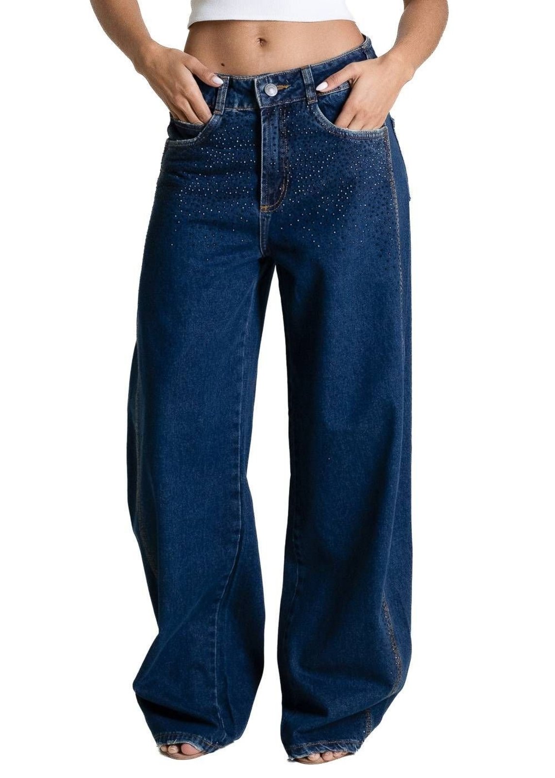 Calça Jeans Sawary Barrel Brilho - 283815 - Azul - Sawary