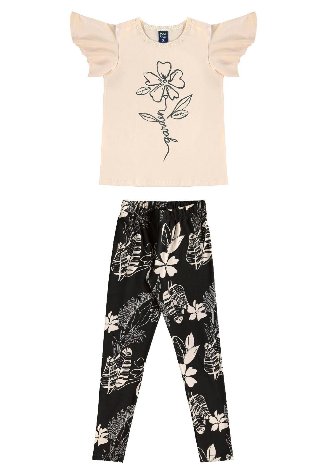 Infantil - Conjunto Floral Blusa Legging Bee Loop Bege