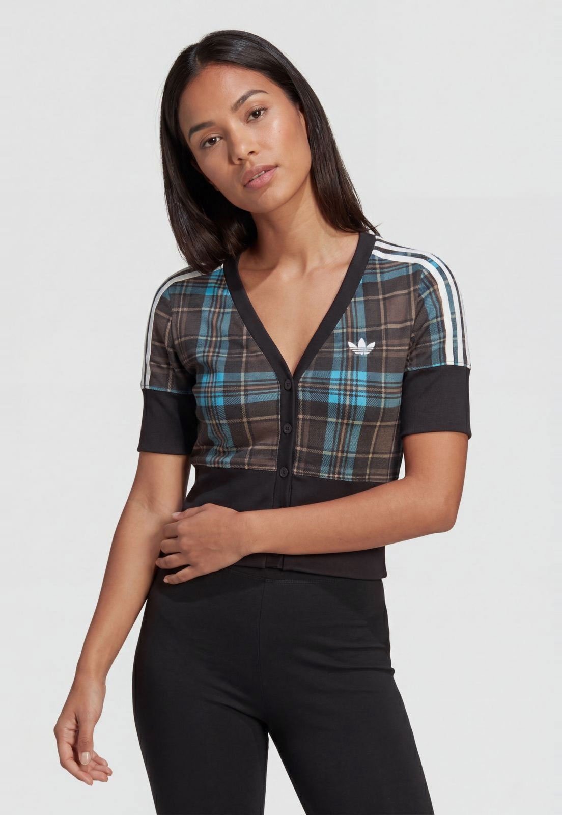 Blusa Feminina adidas Originals Cropped Xadrez Azul