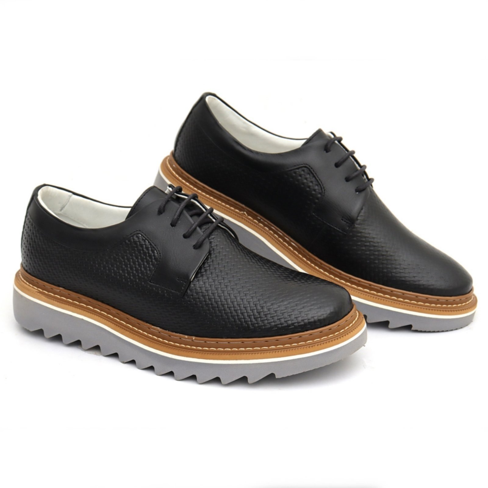 Sapato Oxford Masculino Derby Tratorado Couro Premium Tricê Preto