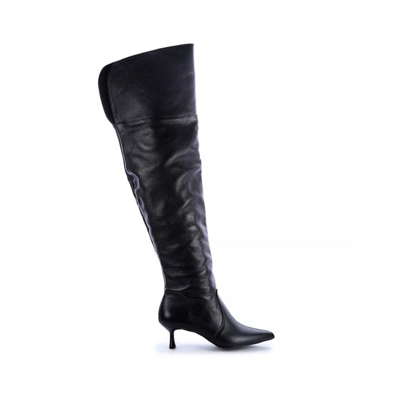 Bota de Couro Legítimo Over The Knee Kayla Preto Preto