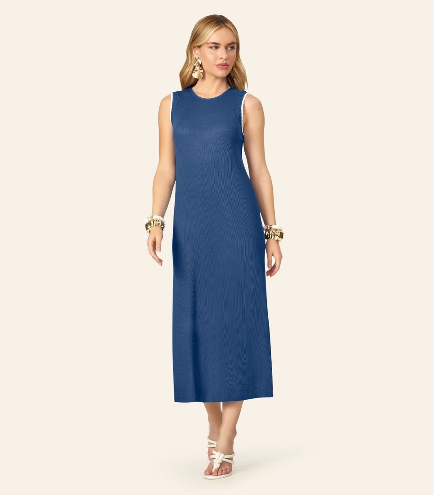 Vestido Feminino Midi Rm Ribana Liso Endless Azul