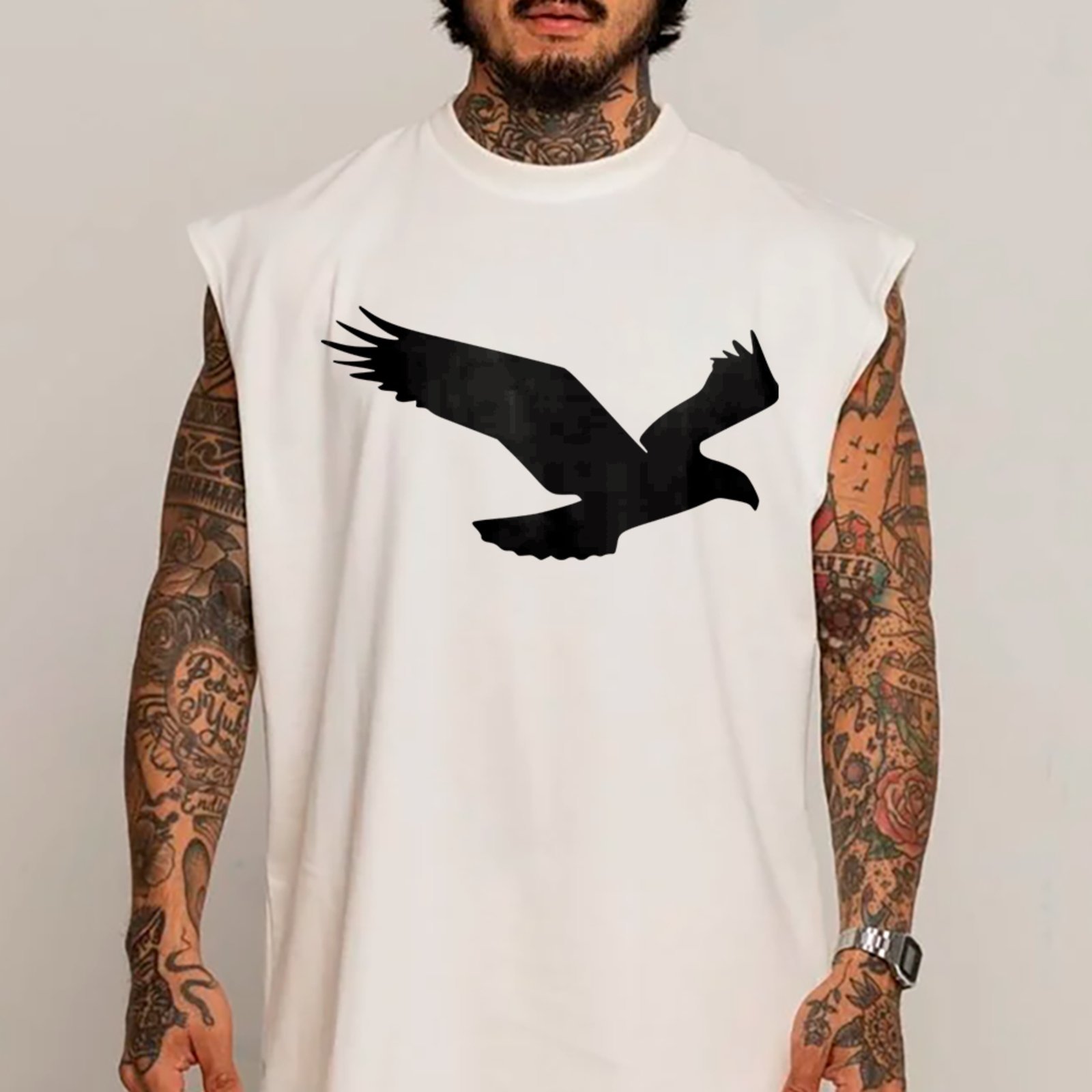 Camiseta Regata Machão Águia Silhueta Minimalista Street Branco