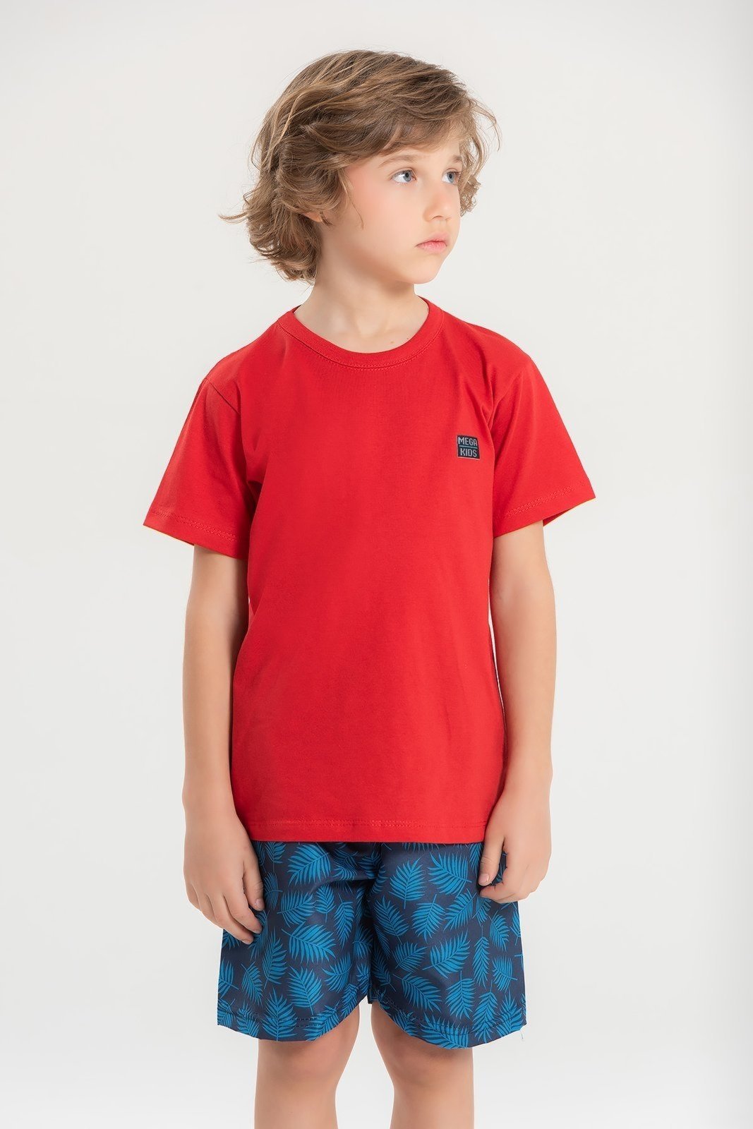 Infantil - Conjunto Verão Masculino Camiseta Plaquinha - Vermelho