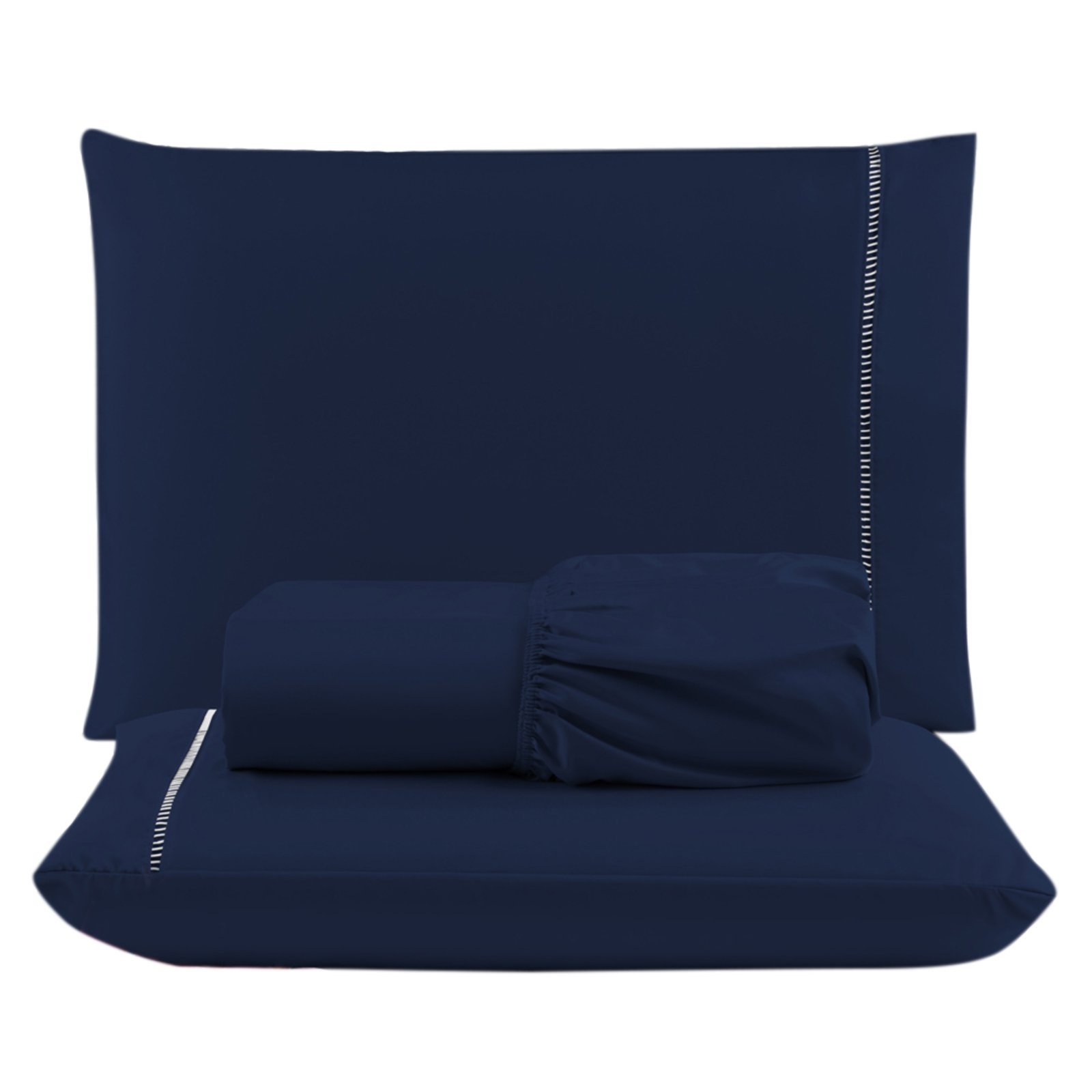 Jogo Cama Lençol Casa Scarpa Unique King Micro Percal 400 Fios Ponto Palito 3 Peças - Azul Marinho