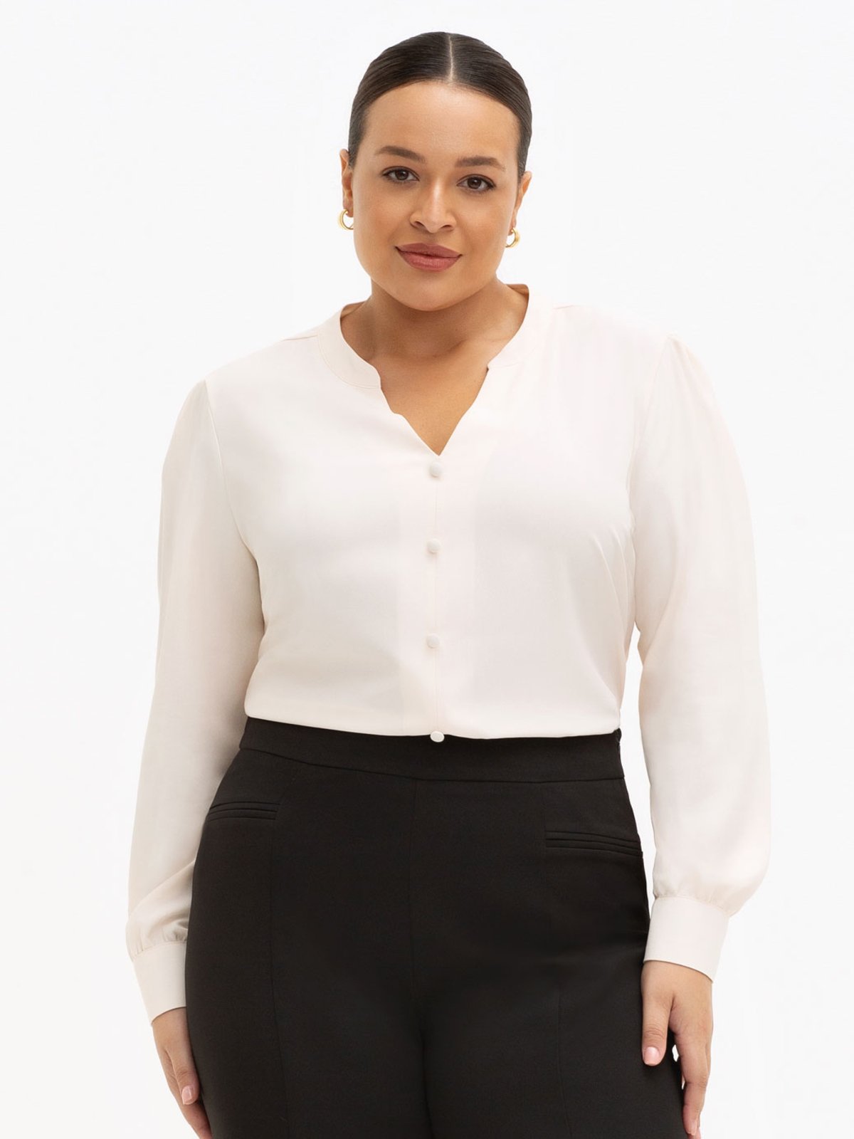 Blusa Manga Longa em Crepe Aveia Conceição