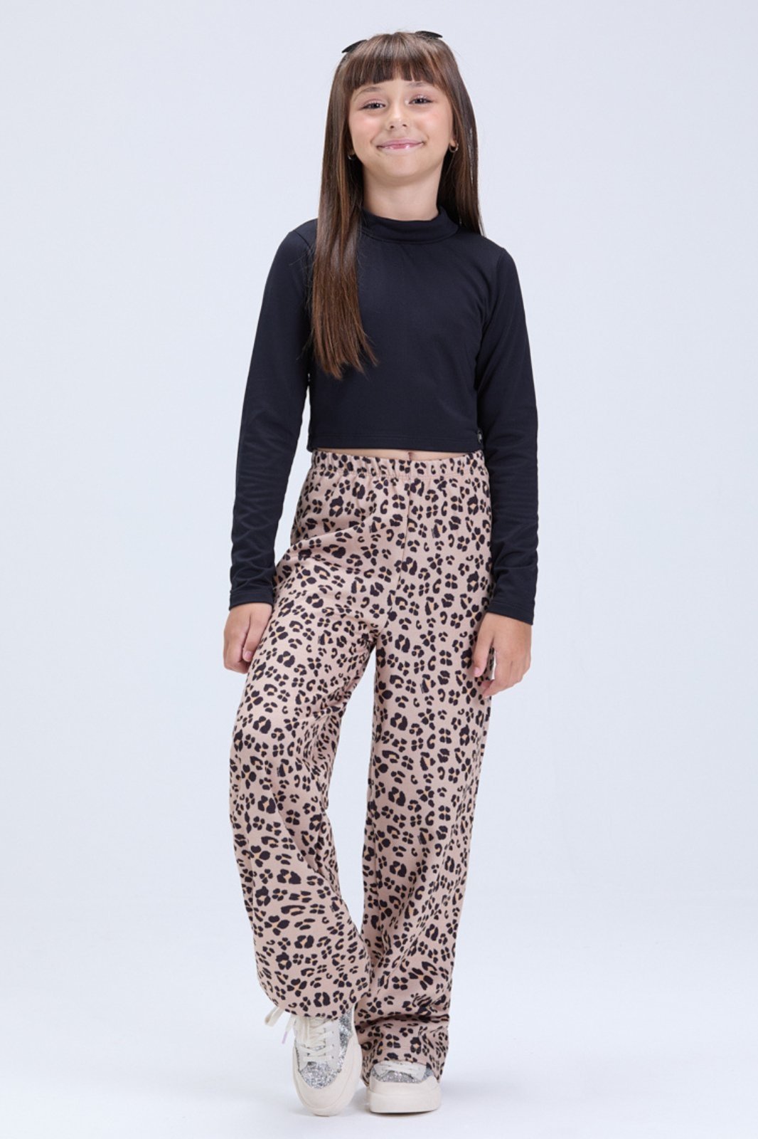 Infantil - Conjunto Feminino de Inverno Cropped e Calça Oncinha