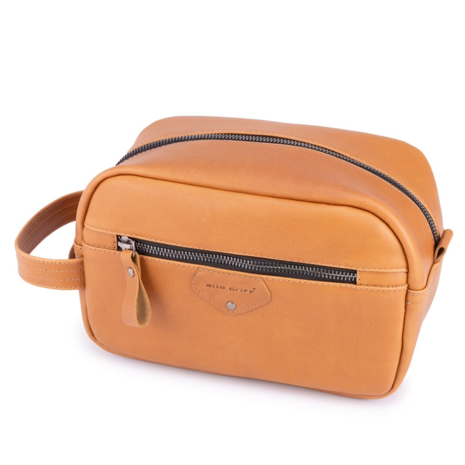 Necessaire Estojo Bolsa De Mão Couro Legítimo Espaçosa marrom claro Ello Griff