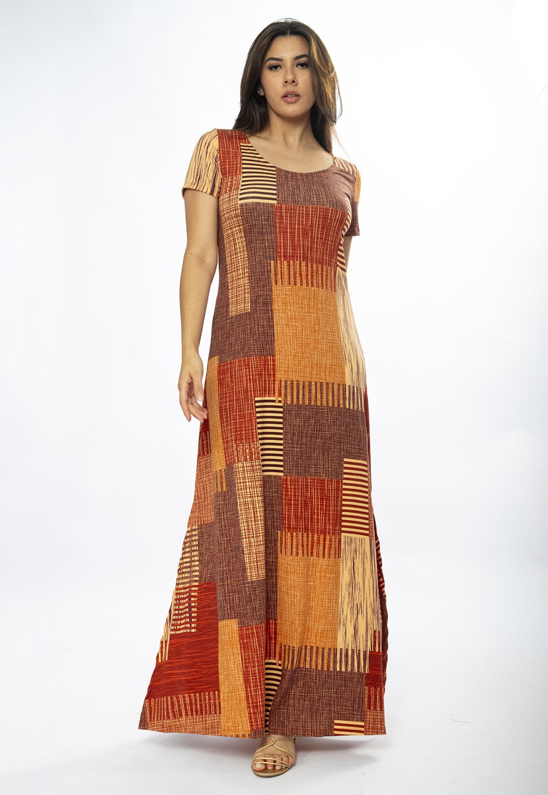 Vestido Longo Amazônia Vital Malha Gola Canoa Manga Curta Tramas do Sol