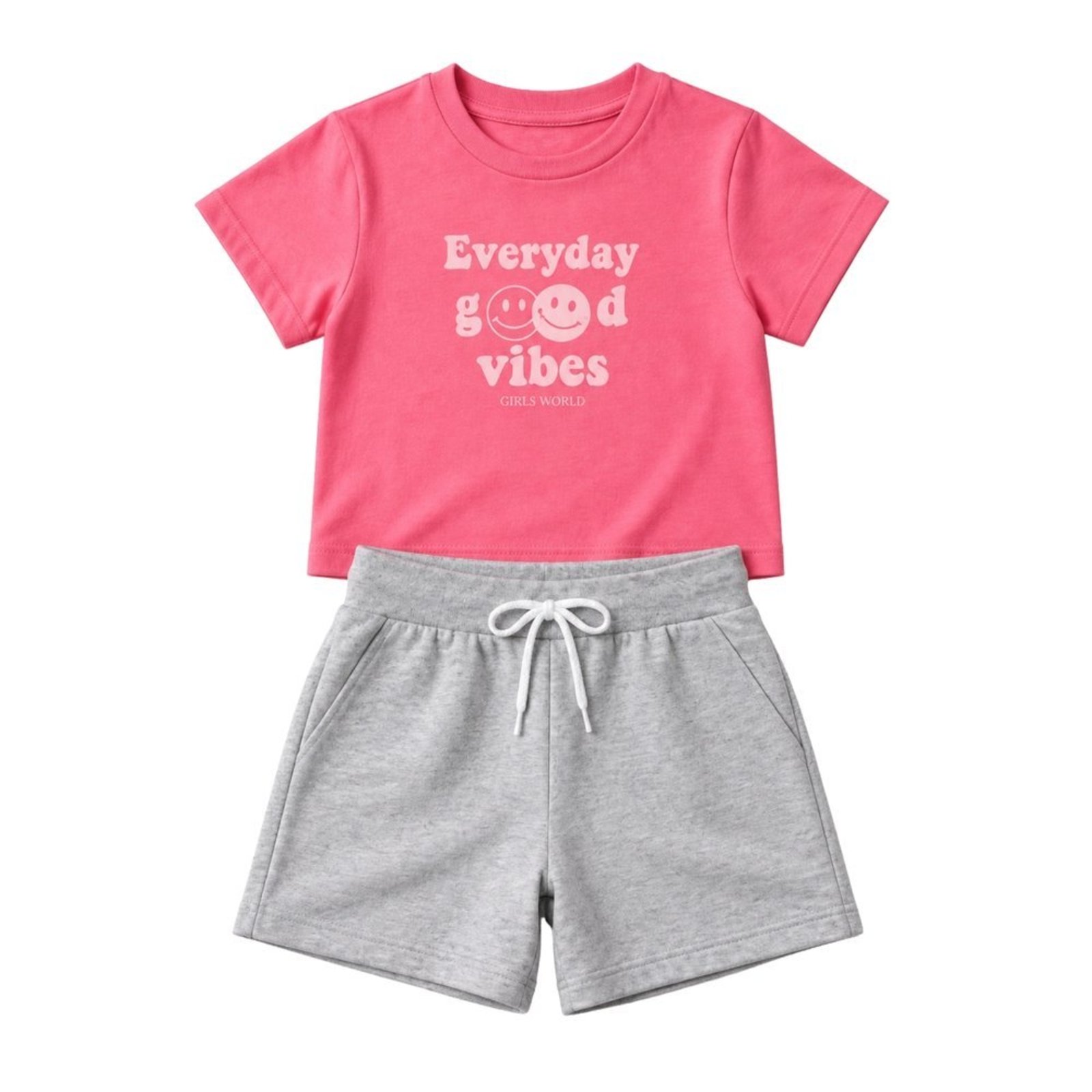 Infantil - Conjunto Menina Cropped Meia Malha Bermuda Moletinho