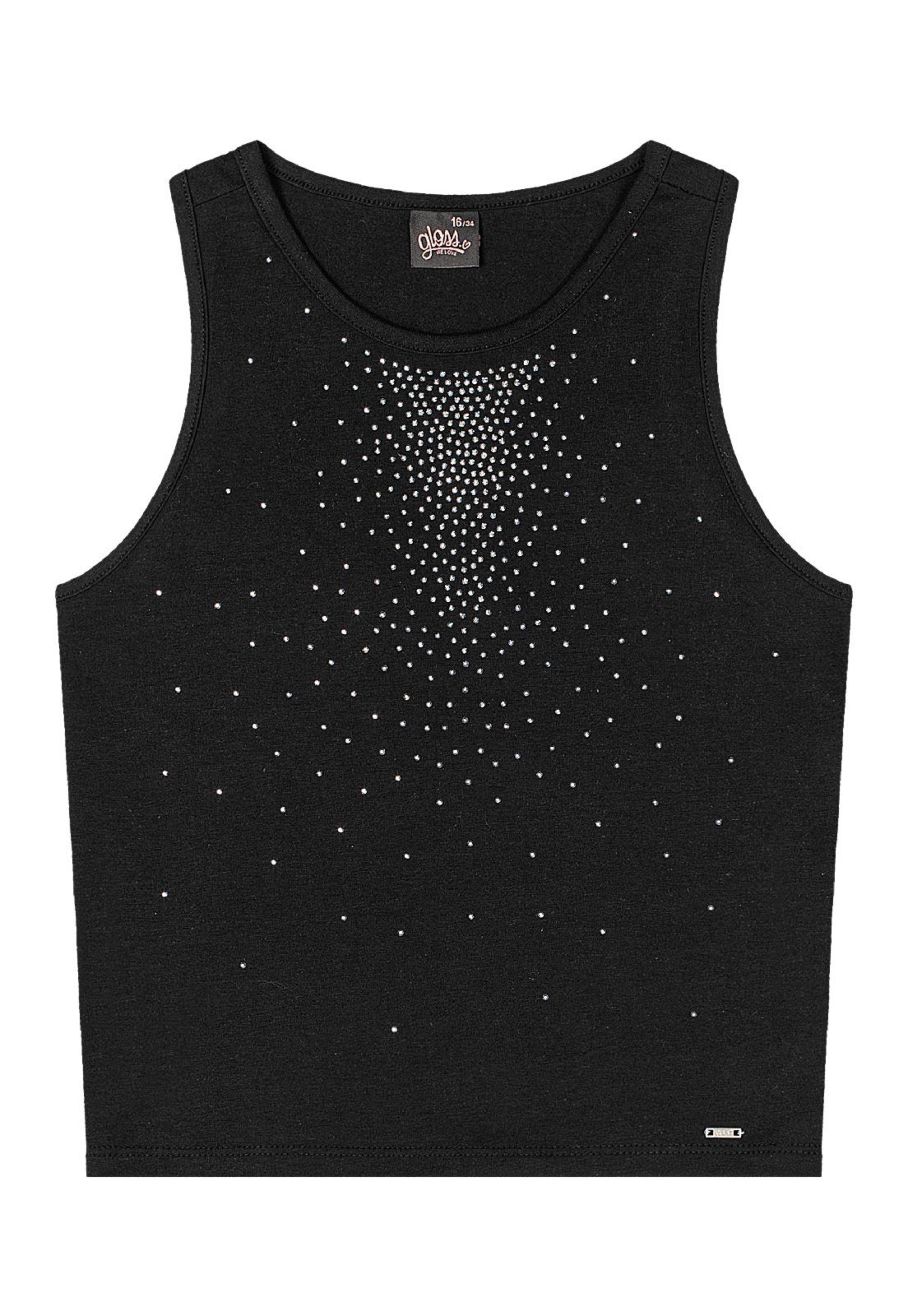 Vista 3 Infantil - Regata Juvenil em Cotton com Strass Gloss preto Gloss preto