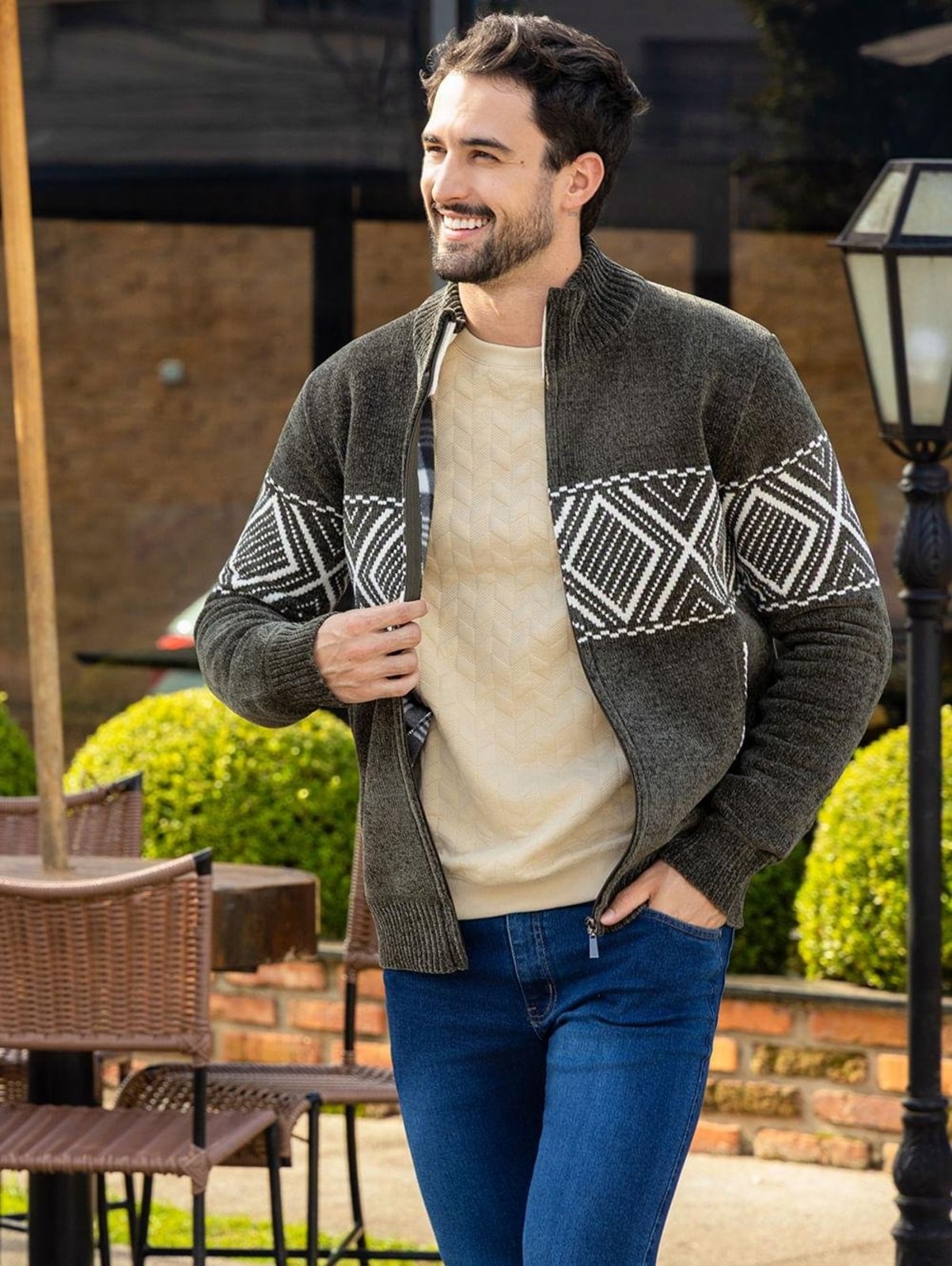 Cardigan Chenille Eletrón Masculino VERDE