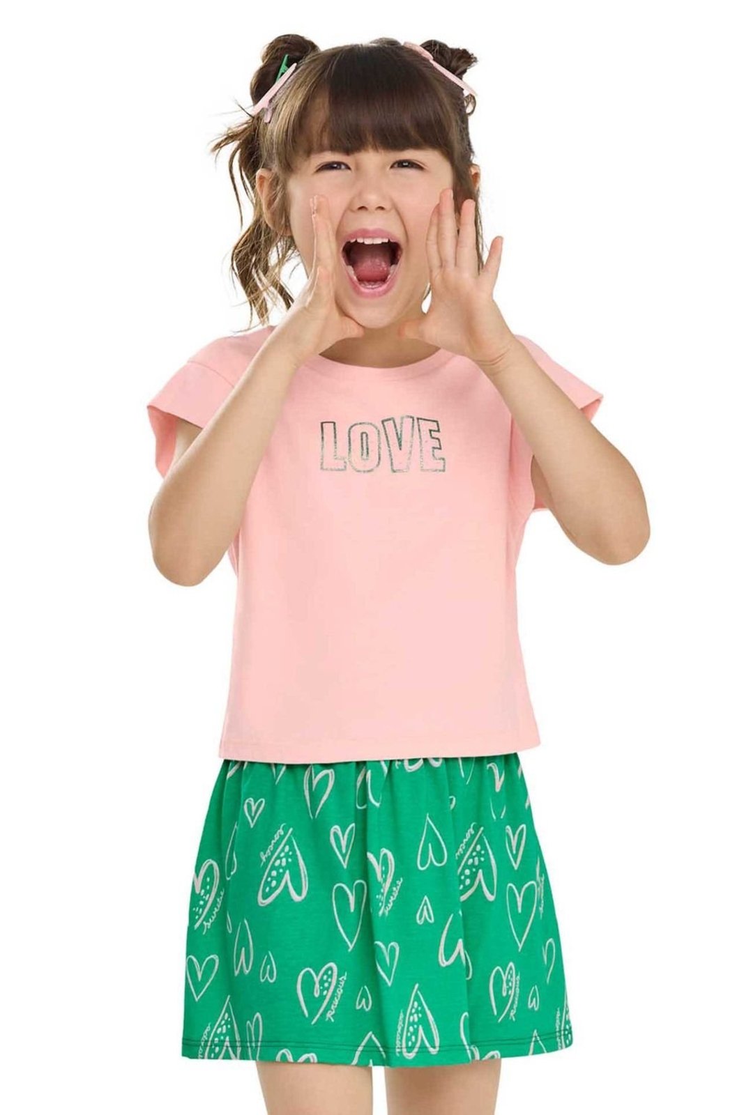 Infantil - Conjunto Menina Love Strass Elian Rosa