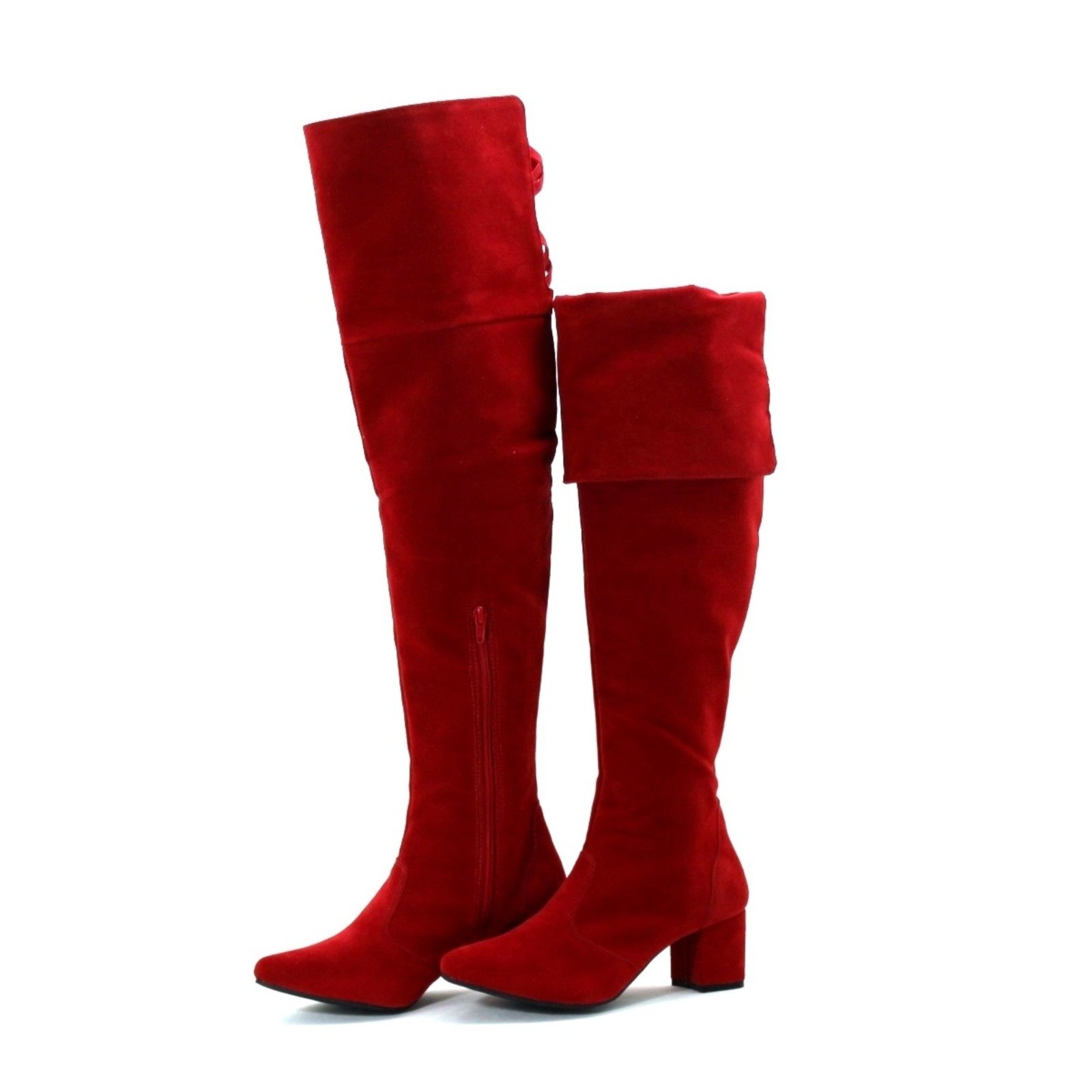 Botas Femininas Over The Knee Lirom Cano Super Longo Camurça Vermelha