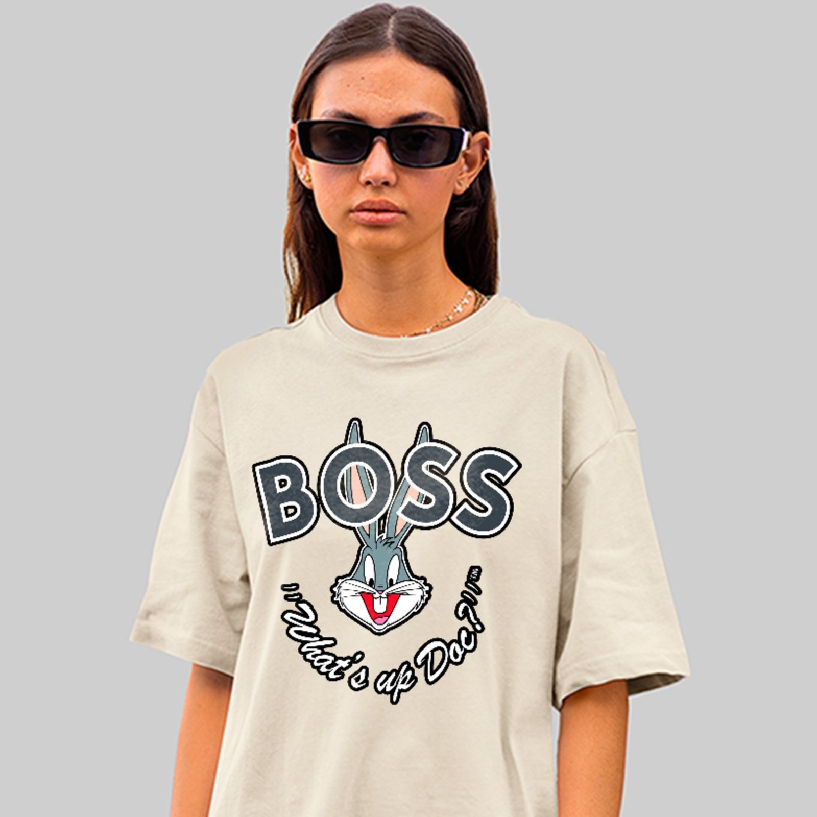 Camiseta Oversized Boss Pernalonga Funny Estilo Cartoon Geek Off White