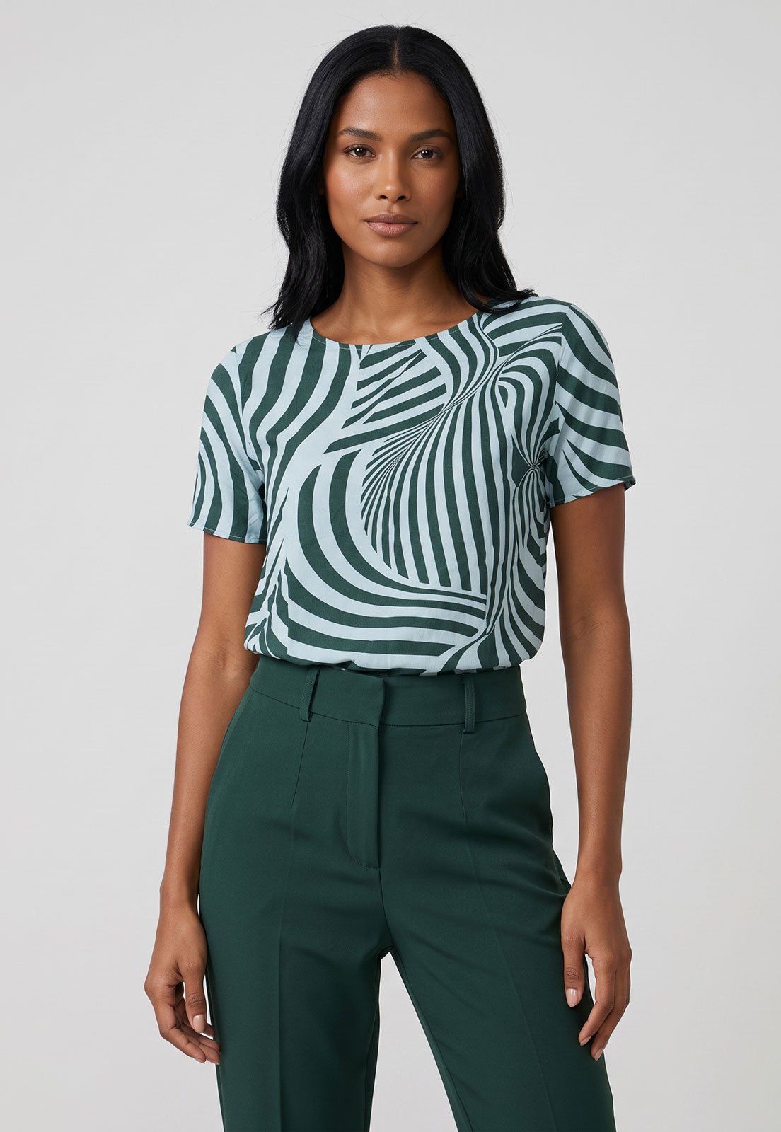 Blusa Feminina Lez a Lez Estampa Listrada Verde