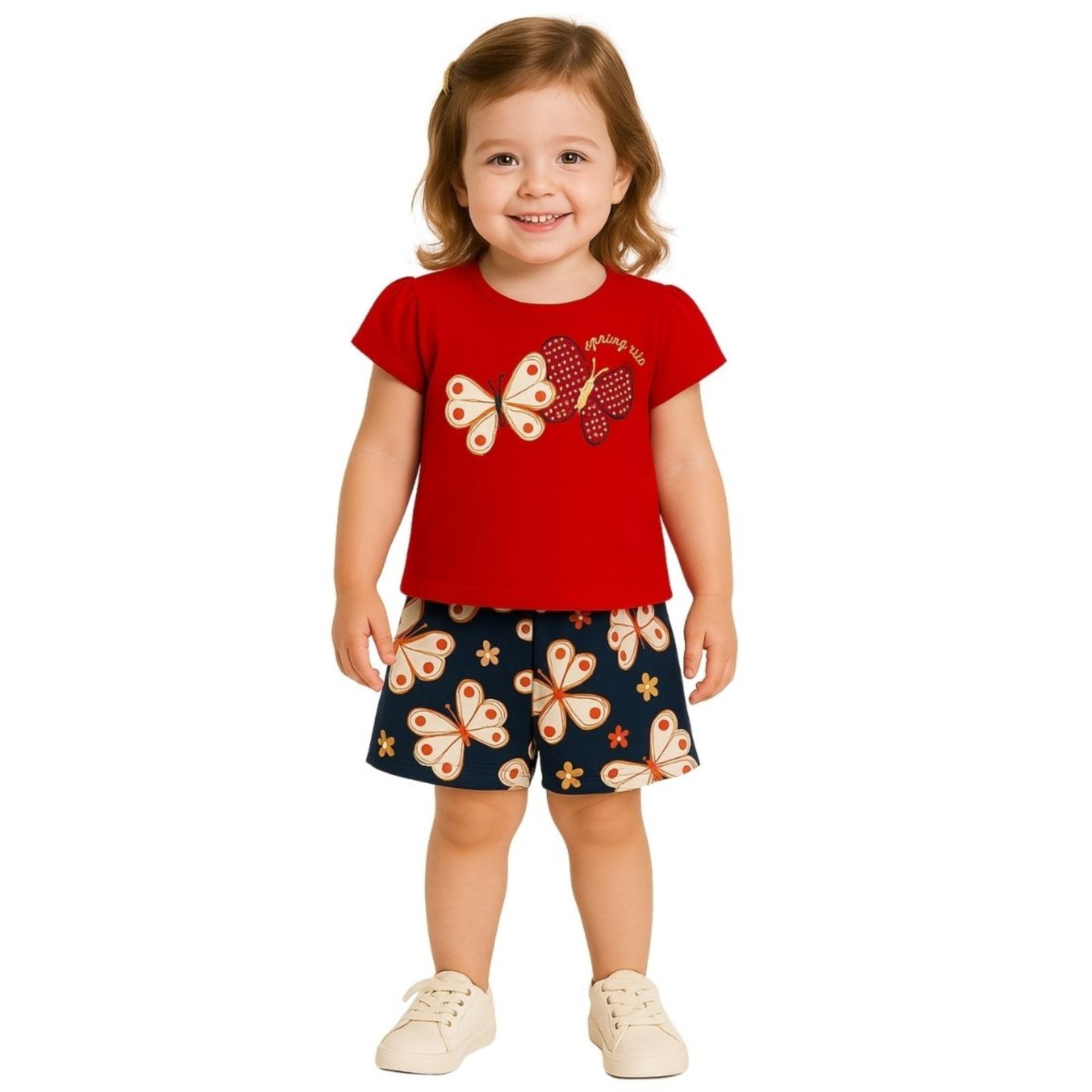 Vista 2 Infantil - Conjunto 2pçs Manga Curta Kyly Borboletas vermelho Kyly vermelho