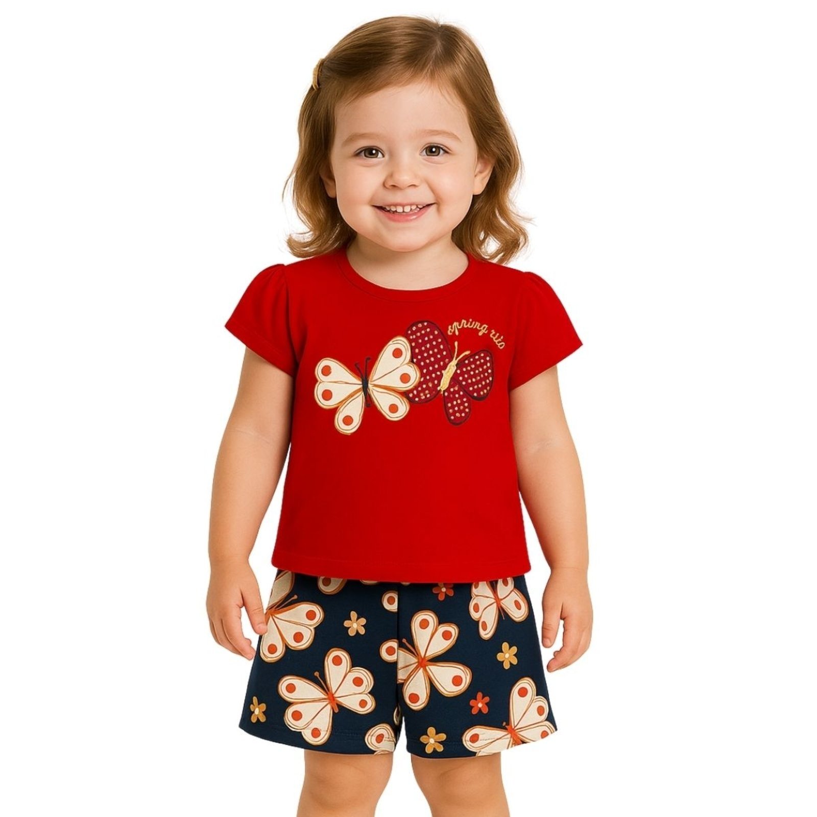 Vista 3 Infantil - Conjunto 2pçs Manga Curta Kyly Borboletas vermelho Kyly vermelho