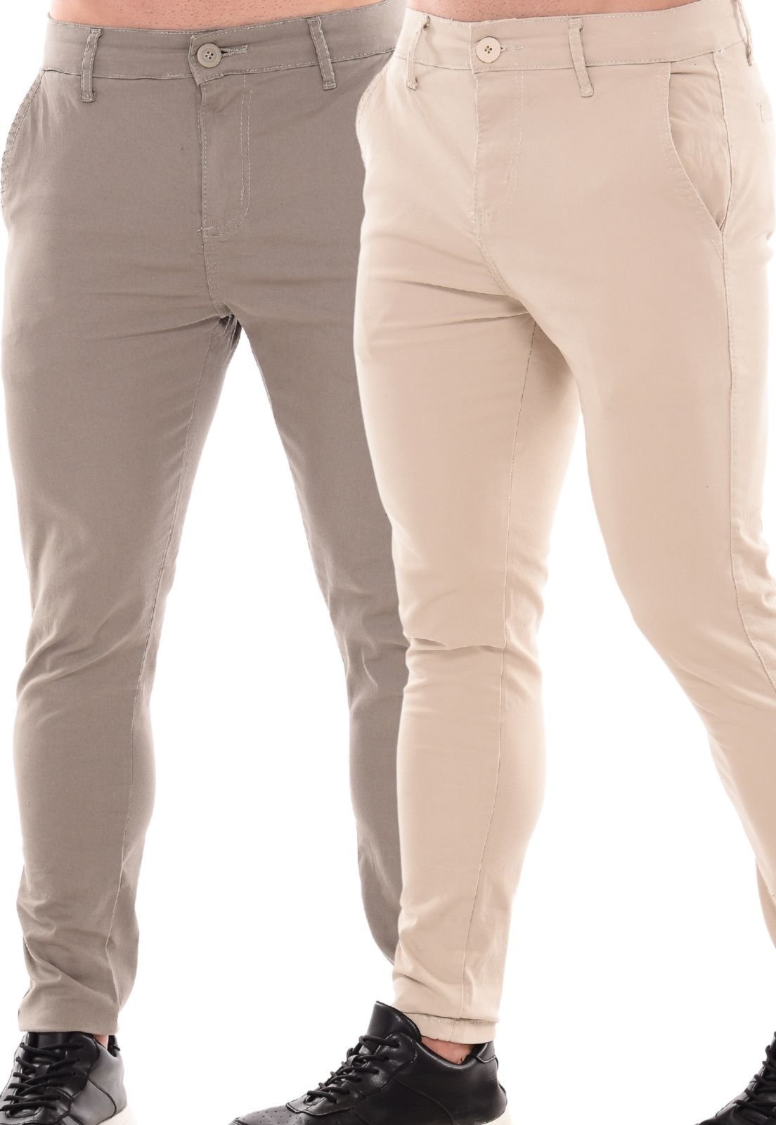 Kit 2 Calças Sarja Masculina Mys Jeans Confortável e Estilosa Bege E Cinza