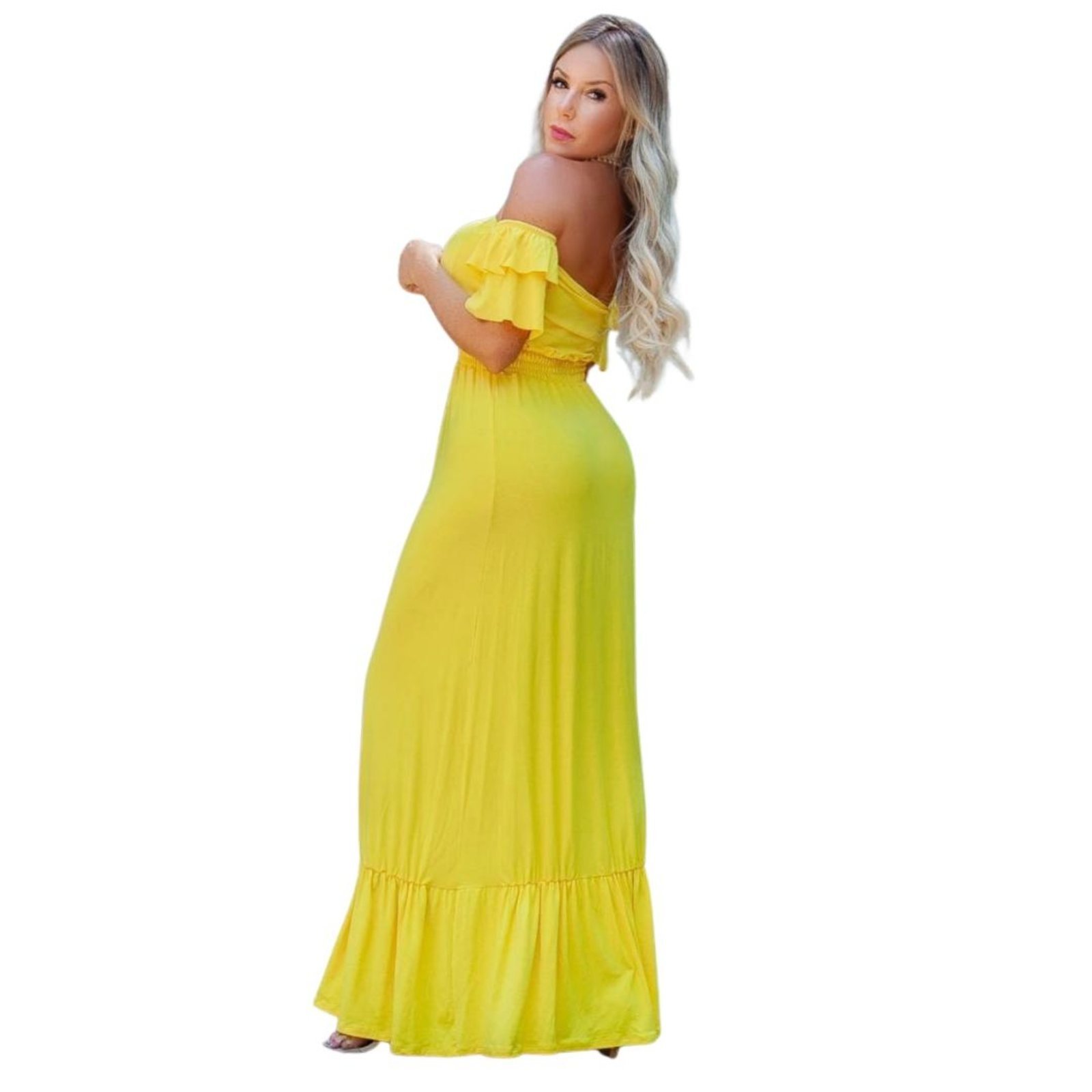 Vestido Longo Ciganinha Amarelo Com Bojo