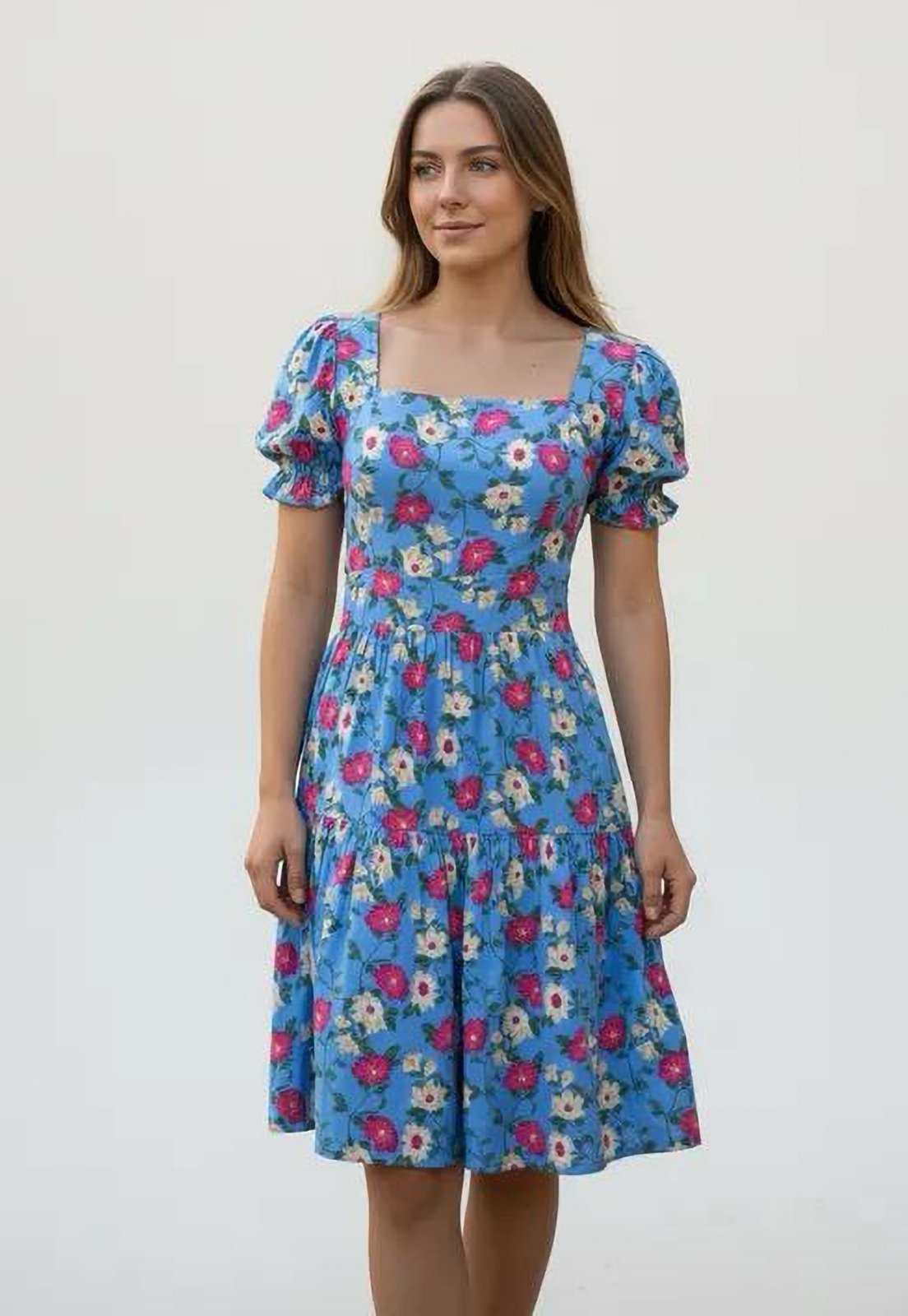 Vista 2 Vestido Amazonia Vital Curto Brisa Jardim Encantado Blue estampado blue Amazonia Vital estampado blue