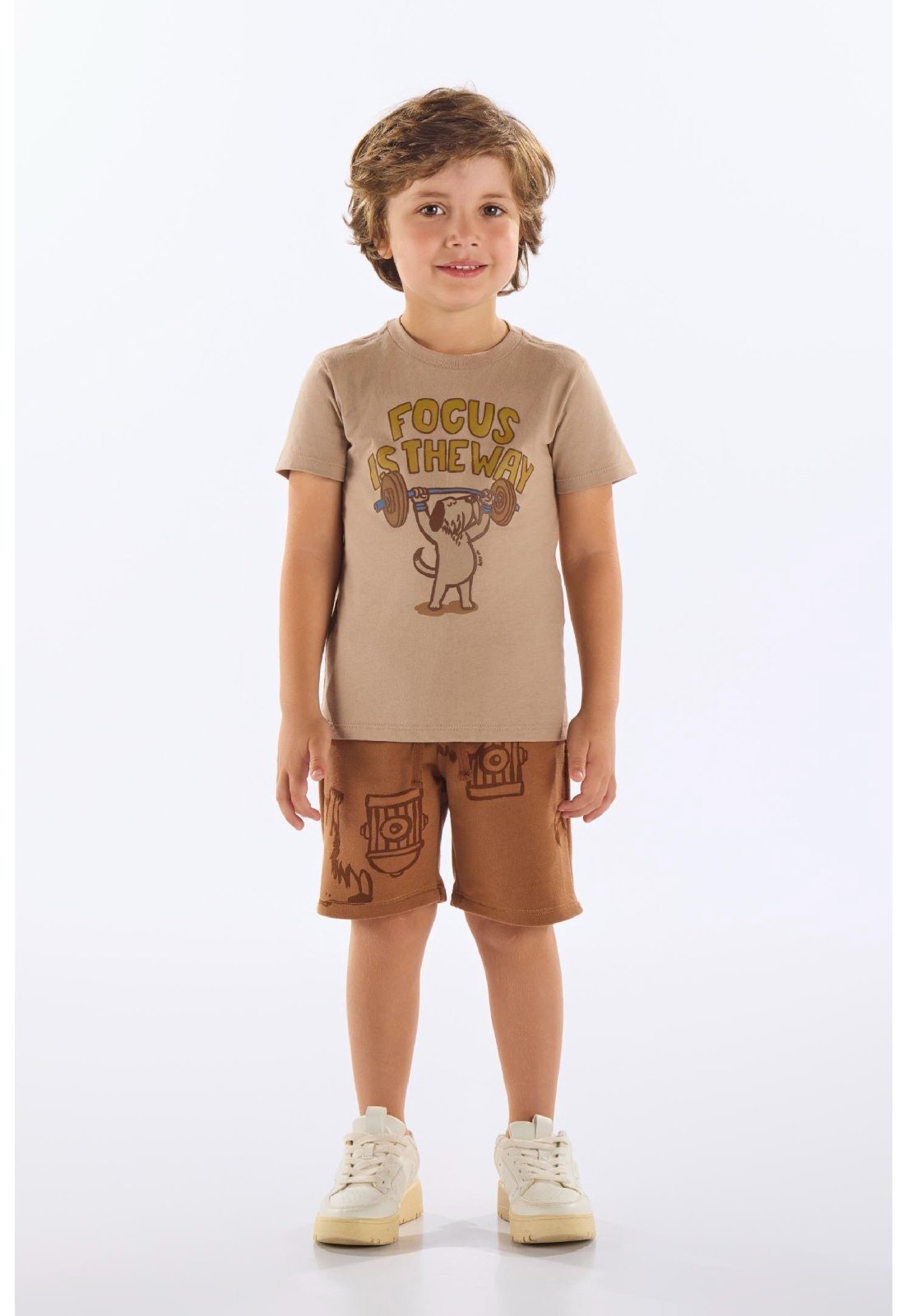 Infantil - Conjunto Camiseta e Bermuda Up Baby Bege