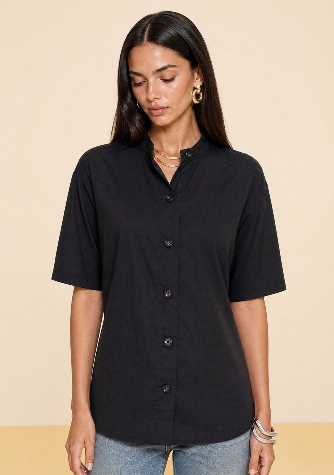 Camisa Zinco Ajustada Decote Careca Manga Curta Padrão - Preto