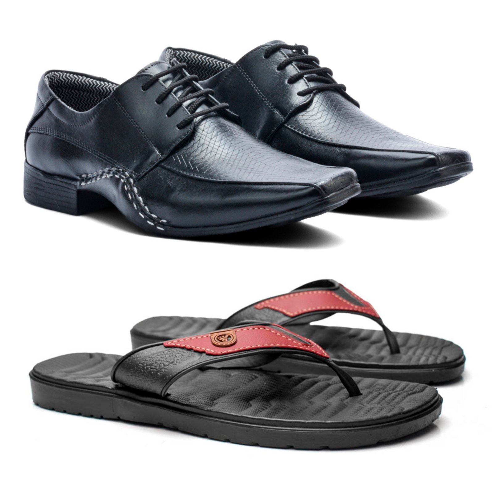 Kit Masculino Herlim Sapato Social Chinelo Ortopédico Anatômico Preto