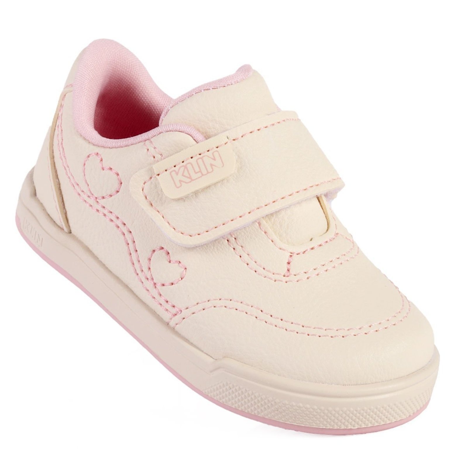 Tênis Menina Klin Sky com Detalhe de Coração Off-White e Rosa