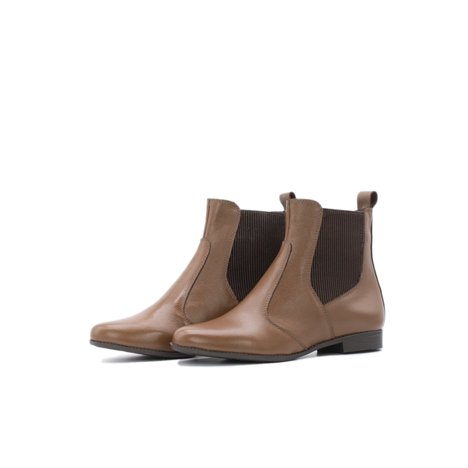 Bota Coturno Chelsea em Couro Conhaque Feminina Elastico Kuento Shoes