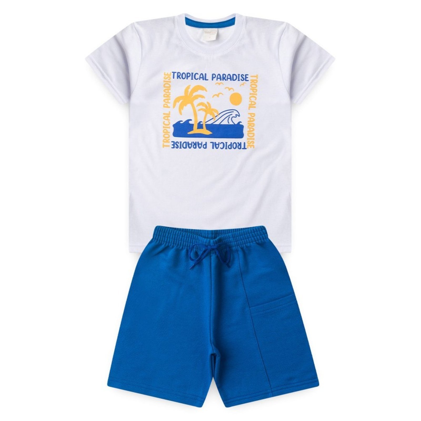 Vista 3 Infantil - Conjunto Molekada Verão Menino Camiseta e Bermuda Com Bolso Tropical Paradise branco Molekada branco