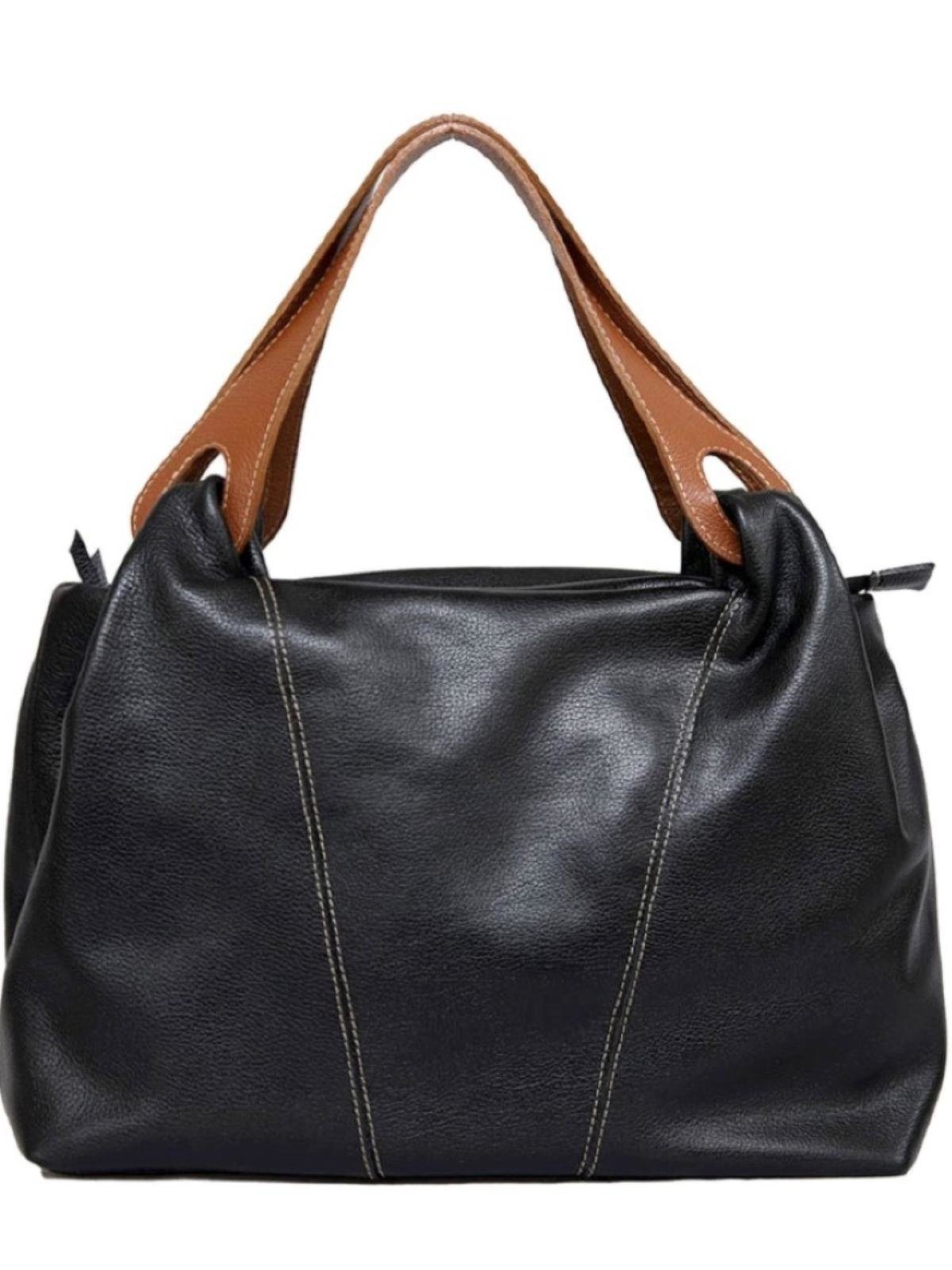 Bolsa SN Couros Atenas Preta/Caramelo