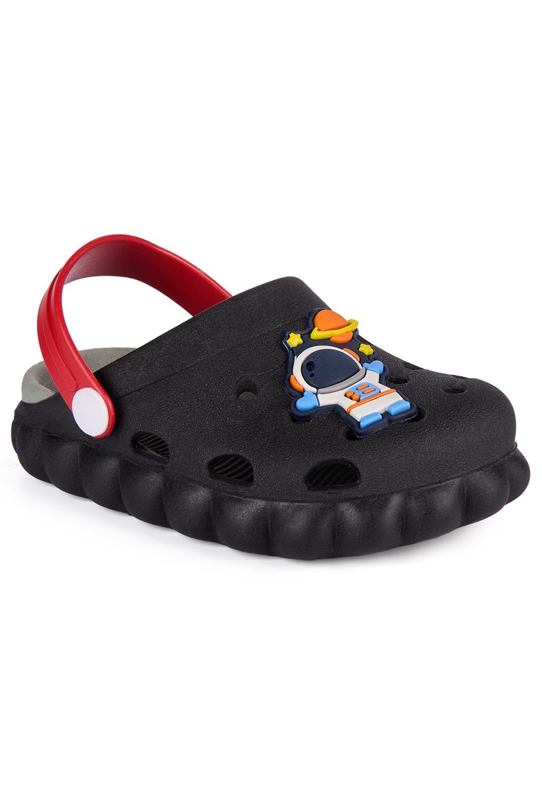 Infantil - Sandália Babuche Menino Astronauta Casual Leve Calce Fácil Preto