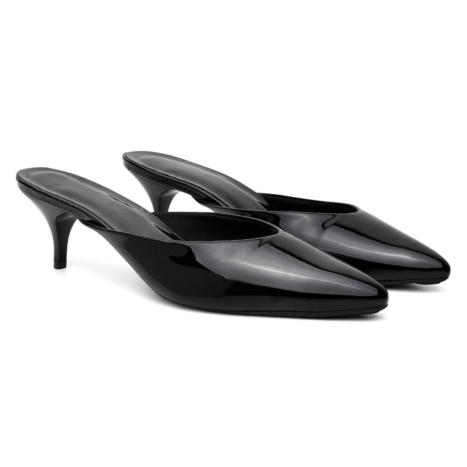 Sapato Feminino Anna Andrade Scarpin Mule Casual Salto Baixo Bico Fino Atemporal Verniz Preto