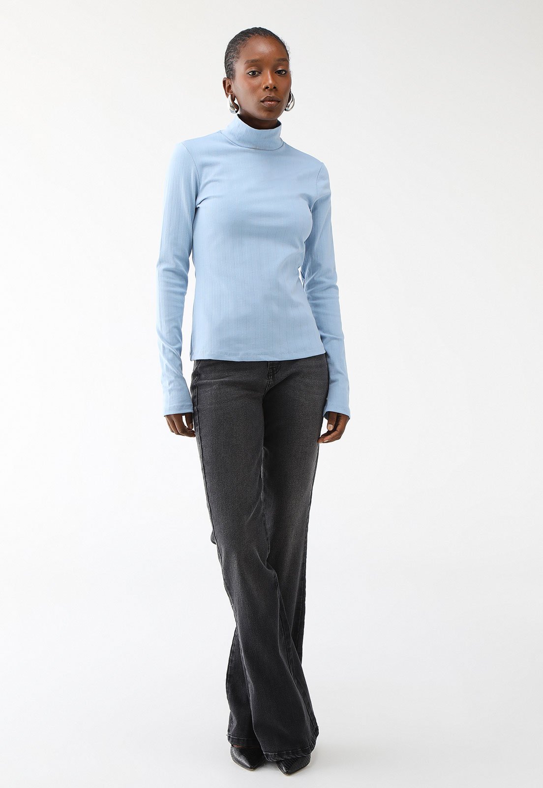 Vista 3 Blusa Forum Reta Canelada azul Forum azul