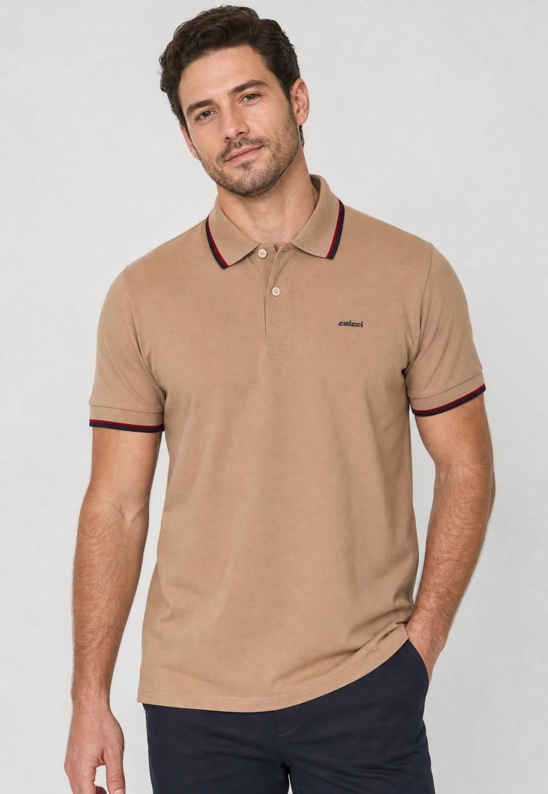Camisa Polo Masculina Colcci Clássica Bege