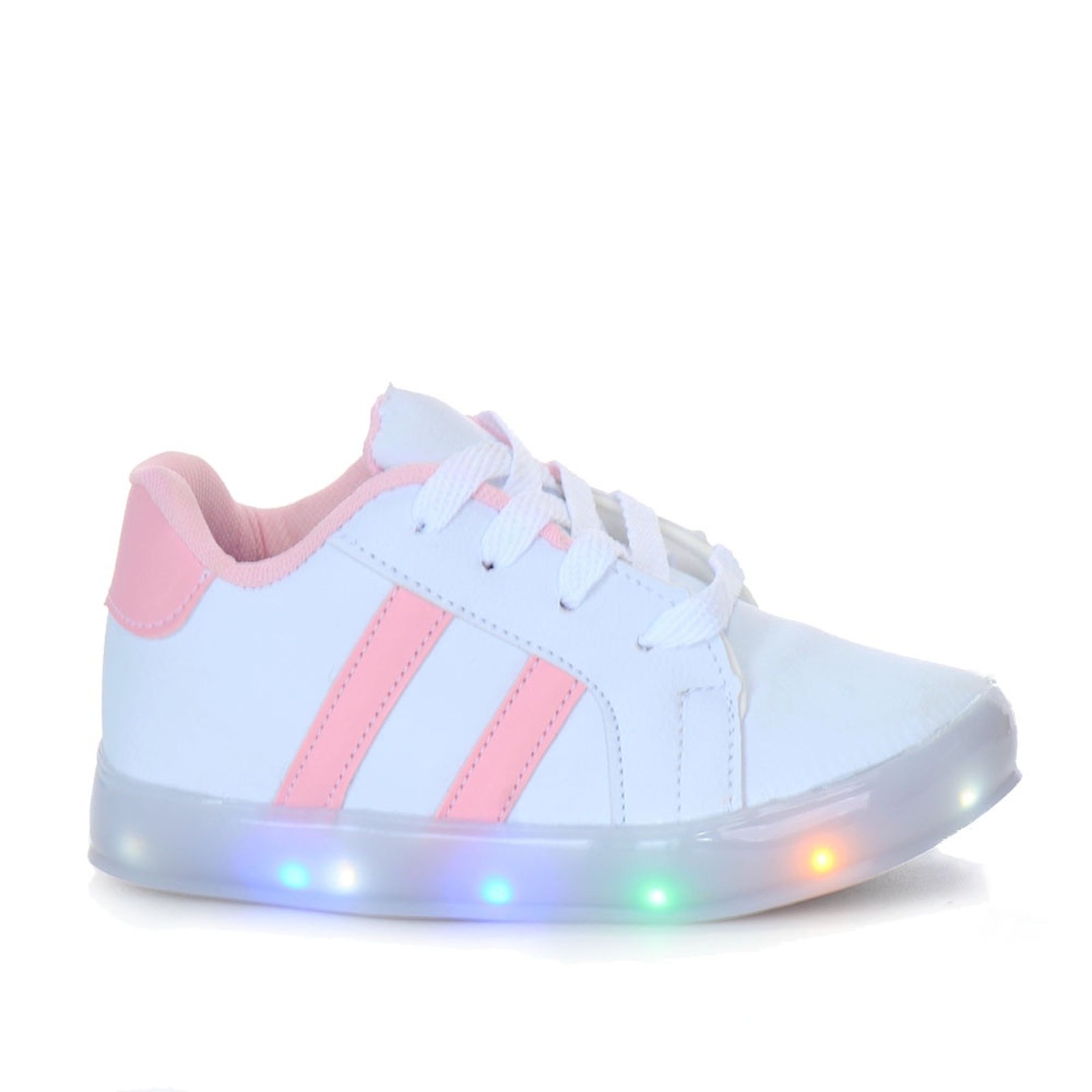 Infantil - Tenis de Menina com Luz de Led Branco Rosa