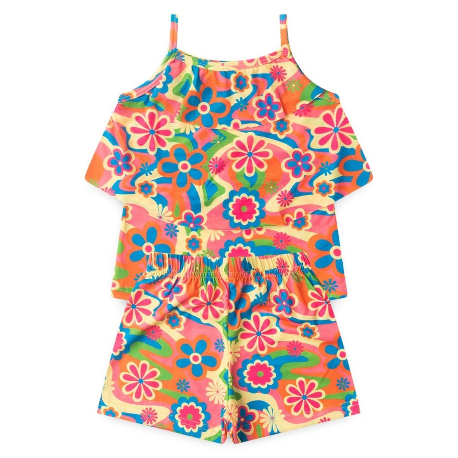 Vista 3 Infantil - Conjunto Molekada Verão Menina Regata com Babado e Shorts Floral amarelo Molekada amarelo
